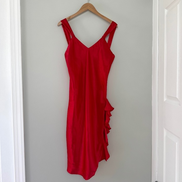 Victoria's Secret  Red Satin Slip Dress with Side Ruffle - Picture 1 of 10